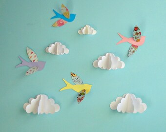 Birds and Clouds - 3D Paper Wall Art/ Wall Decor/Wall Decals