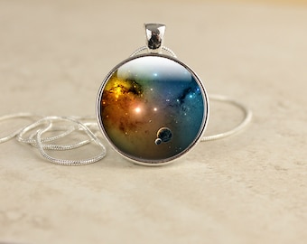 Galaxy Necklace - Galaxy Necklace Pendant - Glass Pendant Necklace - Galaxy Jewelry (NSE1)