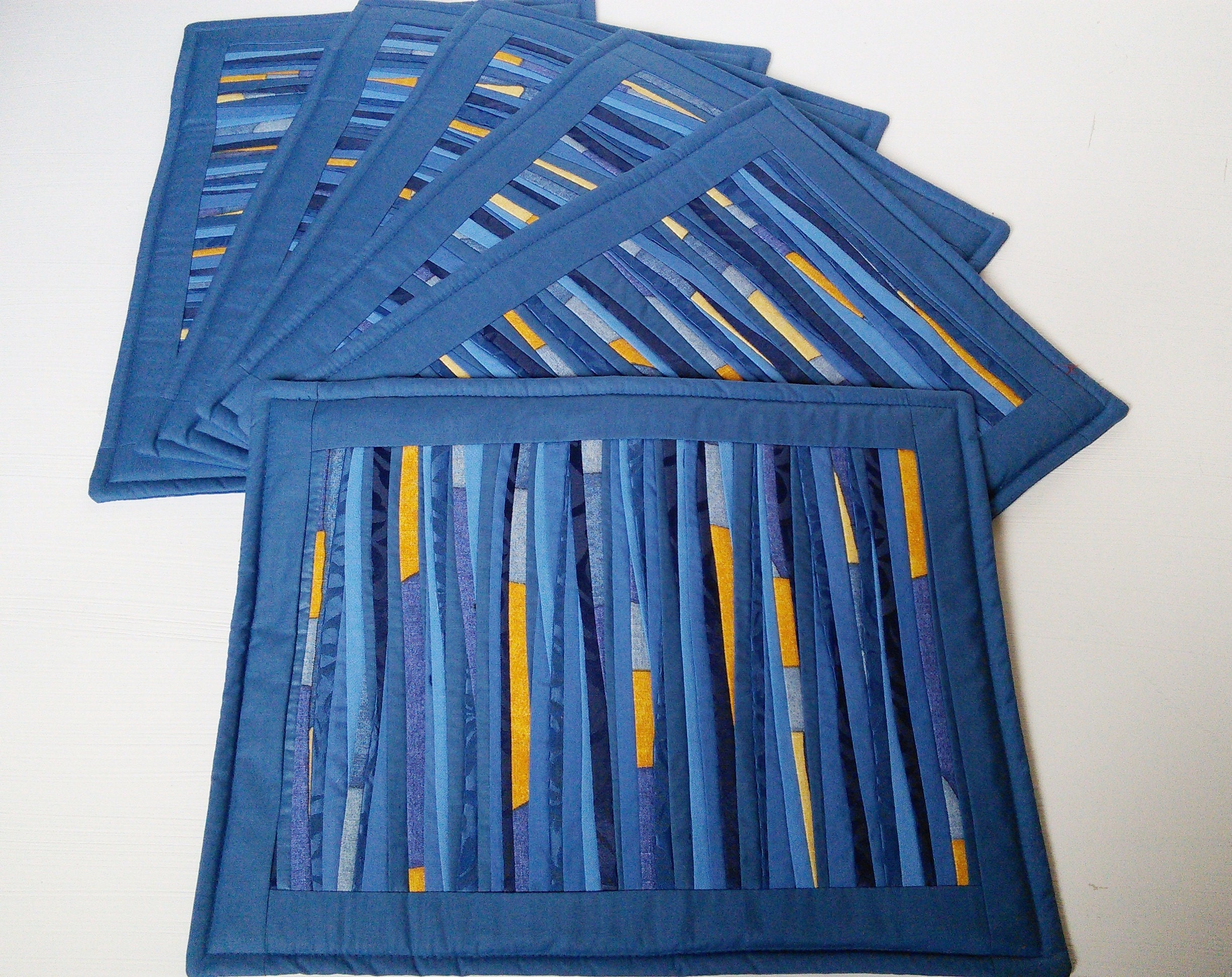 Modern Blue Yellow Placemats Patchwork Place Mats Padded