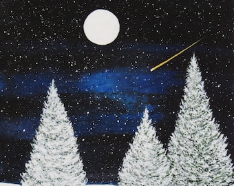 Border Collie Dog Puppy Art Print by Todd Young painting WINTER STARRY NIGHT