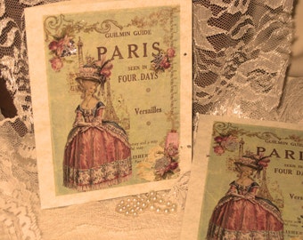 Vintage French Design Marie Antoinette Handmade Cards Adormed with Bling on Parchment ECS