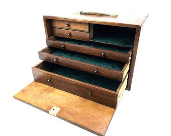 Antique Wooden Watch Makers Chest / Tool Box