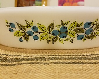 Glasbake Blueberry or Huckleberry Divided Dish Milk Glass