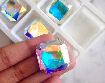 Swarovski crystal elements rhinestones, 23mm big stones, crystal ab, aurora borealis color, 4675 vintage pointed back octagon faceted stone