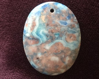 Blue Crazy Lace Agate, Large Oval Pendant, Blue Pendant