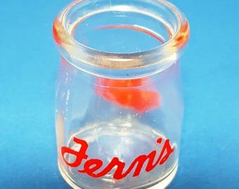 Vintage Red Pryo-Glazed Glass Dairy Creamer Bottle "Fern's Dairy" 1950's