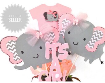 Pink And Gray Elephant Baby Shower Centerpiece, Pink and Gray Baby Shower Decorations