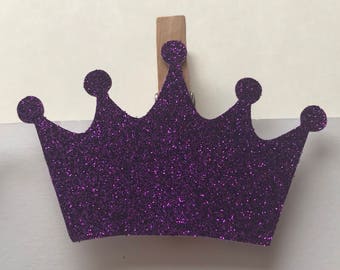Purple Glitter Crown Clothespins