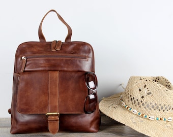 Leather Backpack, Rucksack, antique brown