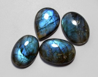 4 Pcs Labradorite Blue Fire Gemstone Natural Labradorite Cabochon Gemstone 21x14-19x12mm 66Cts Both side polish Gemstone Gemstone#4084
