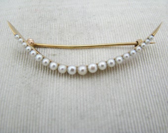 c099 Beautiful Vintage 14k Yellow Gold Curved Pearl Brooch