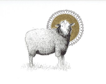 Animal mandala, bohemian art gift, Sheep illustration, sheep artwork, holistic art, harmony of nature, Inktober 2017, Animal mandala