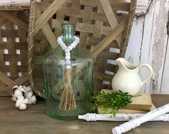 Farmhouse Beads Bead Loop Chippy Bead Loop Wood Beads with Tassel Wood Bead Decor Bead Garland Wood Bead Loop Farmhouse Decor