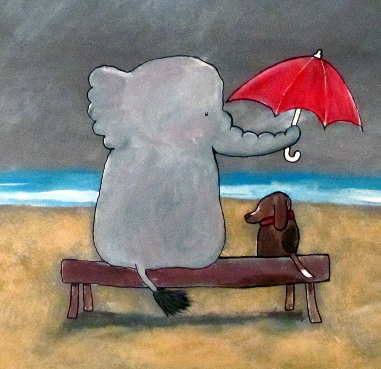 Original Nursery Art Elephant and Dog Painting Best Friends