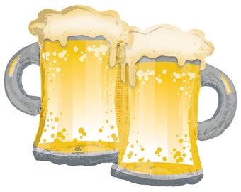 32" TWO Beer Mugs, Cheers, Big foil balloon, party decoration, dirty thirty birthday, Free SHIPPING