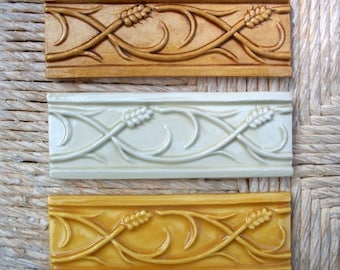 Ceramic Tile -- Handmade -- 2" x 6" Wheat Border Relief Tile -- Made to Order