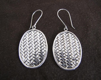 Sterling Silver Oval Woven Drop Earrings