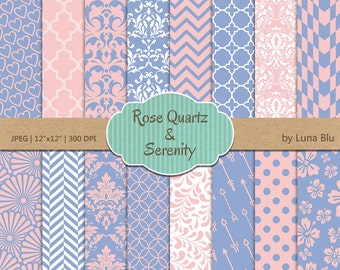 Rose Quartz and Serenity Digital Paper: Pink and blue digital paper, Rose Quartz and Serenity scrapbook paper, Pantone 2016