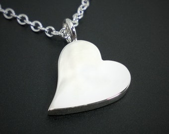 Sterling Silver Heart Necklace Pendant - Sterling Silver Heart Pendant, Sterling Heart Necklace, Sideways Heart Necklace Pendant