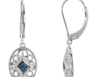 Sterling Silver Sapphire Earrings - .925 Genuine Blue Sapphire Lever Back Dangle Earrings - September Birthstone - Birthstone Jewelry