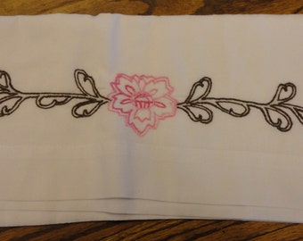 Vintage Pillowcase with crewel work