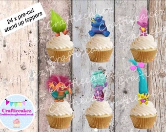 24 x Edible Pre Cut Trolls stand up cupcake toppers