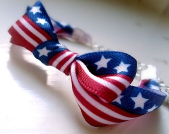 Children's Red White Blue Bracelet Patriotic Jewelry Ribbon Jewellery Silver USA July 4th Independence Day