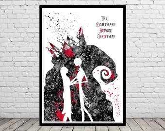 The Nightmare Before Christmas inspired, Jack and Sally, Quote, Watercolor print,Nursery art, Kids Room Decor, Poster, print(1252b)