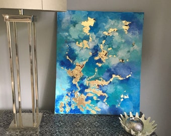 Gold leaf, large abstract acrylic painting on canvas, wall art, modern art