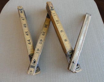 D296) Vintage Folding Ruler with brass extension