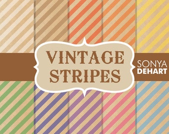 Digital Paper Vintage Diagonal Candy Beige Pastel Stripes Striped Paper