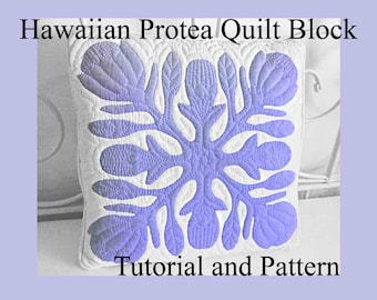 Hawaiian Protea Quilt Block, Hawaiian Quilting, Pattern and Tutorial PDF, Digital Download, Step By Step Instructions and Photos, DIY 18-22"