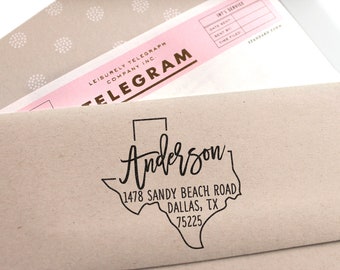 Custom Texas State Return Address Stamp, perfect gift for holidays, housewarming parties and weddings or as Business Card