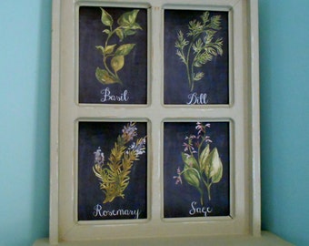 Framed Herb Art Kitchen Art Basil Dill Rosemary and Sage