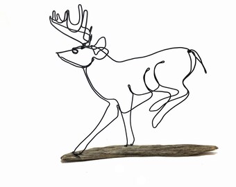 Running Buck Wire Sculpture, Deer Wire Sculpture, Deer Folk Art, 572026850