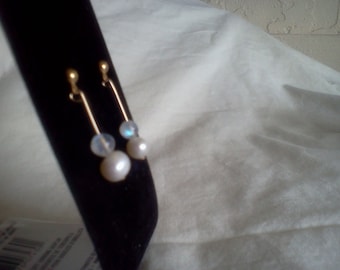 moonstone and pearl dangle earrings