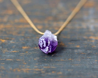 Raw Amethyst Necklace, Raw Stone, 14k Gold Filled Chain, February Birthstone, Rough Gemstone, Crystal Point Necklace, Boho Layering Jewelry