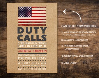 Military Going Away Party Invitation / Deployment Party / Basic Training Party Invitation / Welcome Home Party Invitation / Patriotic