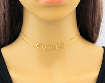Name Choker, Choker Necklace, Personalized Choker Necklace, Custom Name Choker, Initial Choker, Gold Layered Choker, Silver Choker, Gold