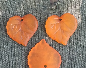 12 orange lucite leaf charms, frosted lucite leaves, delicate leaf charms, DIY leaf earrings, orange leaf bead, Lightweight autumn leaves