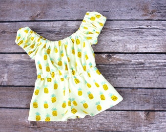 Fits like American Girl Doll Clothes - Pineapples Off the Shoulder Romper | 18 Inch Doll Clothes