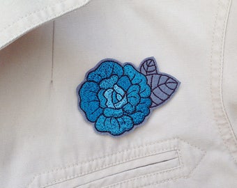 Blue rose patch Iron on rose Embroidered flower patch Rose patches for jackets