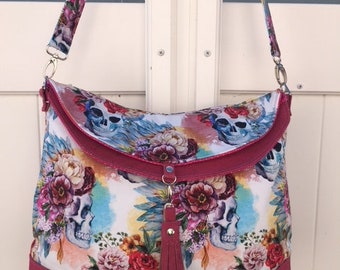 Hippo Hobo, Large Handbag, Shoulder Bag, Satchel, Pink Cork Fabric