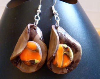 EARRINGS MADE OF PORCELAIN BROWN / ORANGE