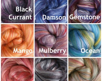 4 oz of Merino/Silk Spinning & Felting Sliver - Choose from 15 Colors of wool roving that is great for spinning and felting.