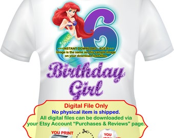 The Little Mermaid, Iron On Age 6, Mermaid Iron On, Little Mermaid, Birthday Shirt, Iron On Decal, Mermaid Birthday -MERMAID2-6