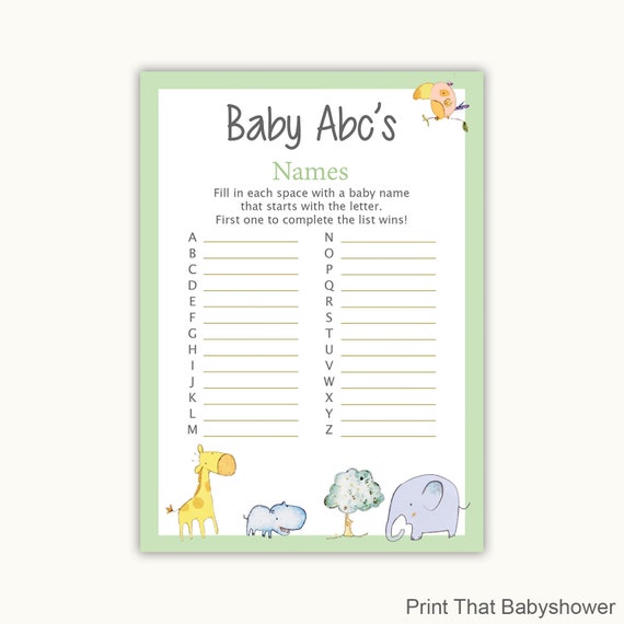 Baby Shower Games ABC Baby Name Game Jungle Zoo Baby