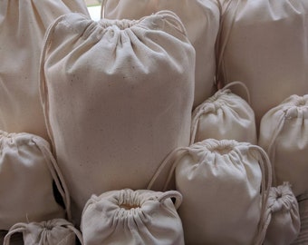 Cotton Canvas Muslin Bag. Double Drawstrings. High Quality Fabric. Natural Color. Great for Packaging. Select Size and Quantity.