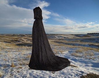 Black Cape- Train- Black Cloak- Medieval - Wedding - Renaissance Festival -Vampire- Halloween Costume - Cape - Velvet