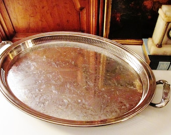 Gorham Heritage Butler Tray, Vintage Large Silver Plate Tray, Bar Tray, Oval Silver Tray, Vintage Wedding Silver Tray